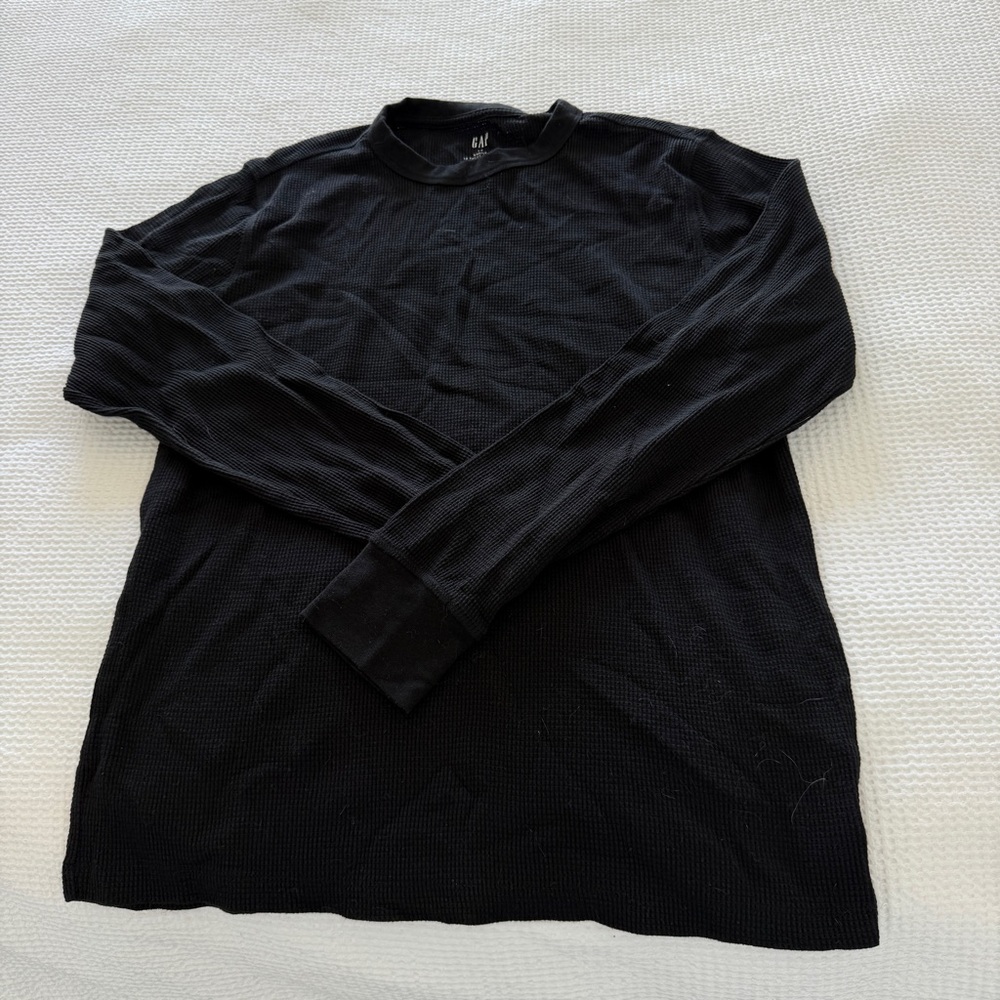 GAP Men's Black Long Sleeve Waffle Thermal Shirt